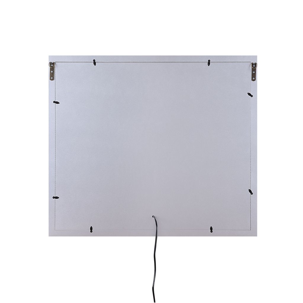 Mirror Panel Frame Wall Decor with Light Function and Faux Diamond, Silver - View 2