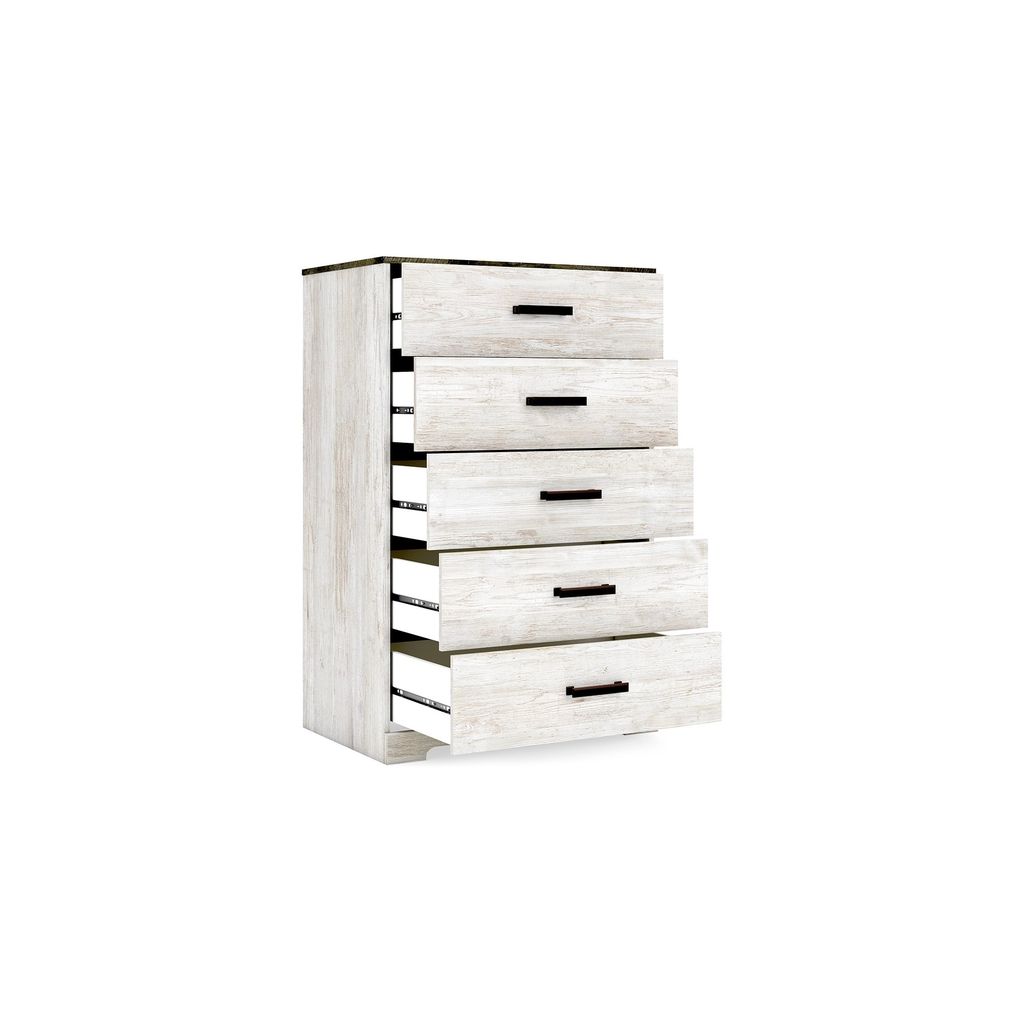 Wisp 46 Inch Tall Dresser Chest, 5 Drawers, Rustic Smooth White Finish - View 3