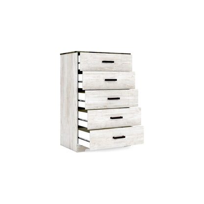 Wisp 46 Inch Tall Dresser Chest, 5 Drawers, Rustic Smooth White Finish - View 3