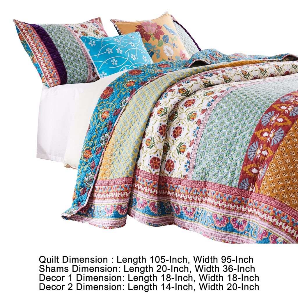 Sama 5 Piece Reversible King Quilt Set, Floral Print Patterns, Multicolor - View 5