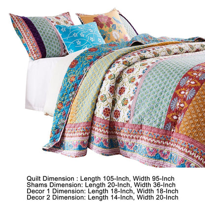 Sama 5 Piece Reversible King Quilt Set, Floral Print Patterns, Multicolor - View 5