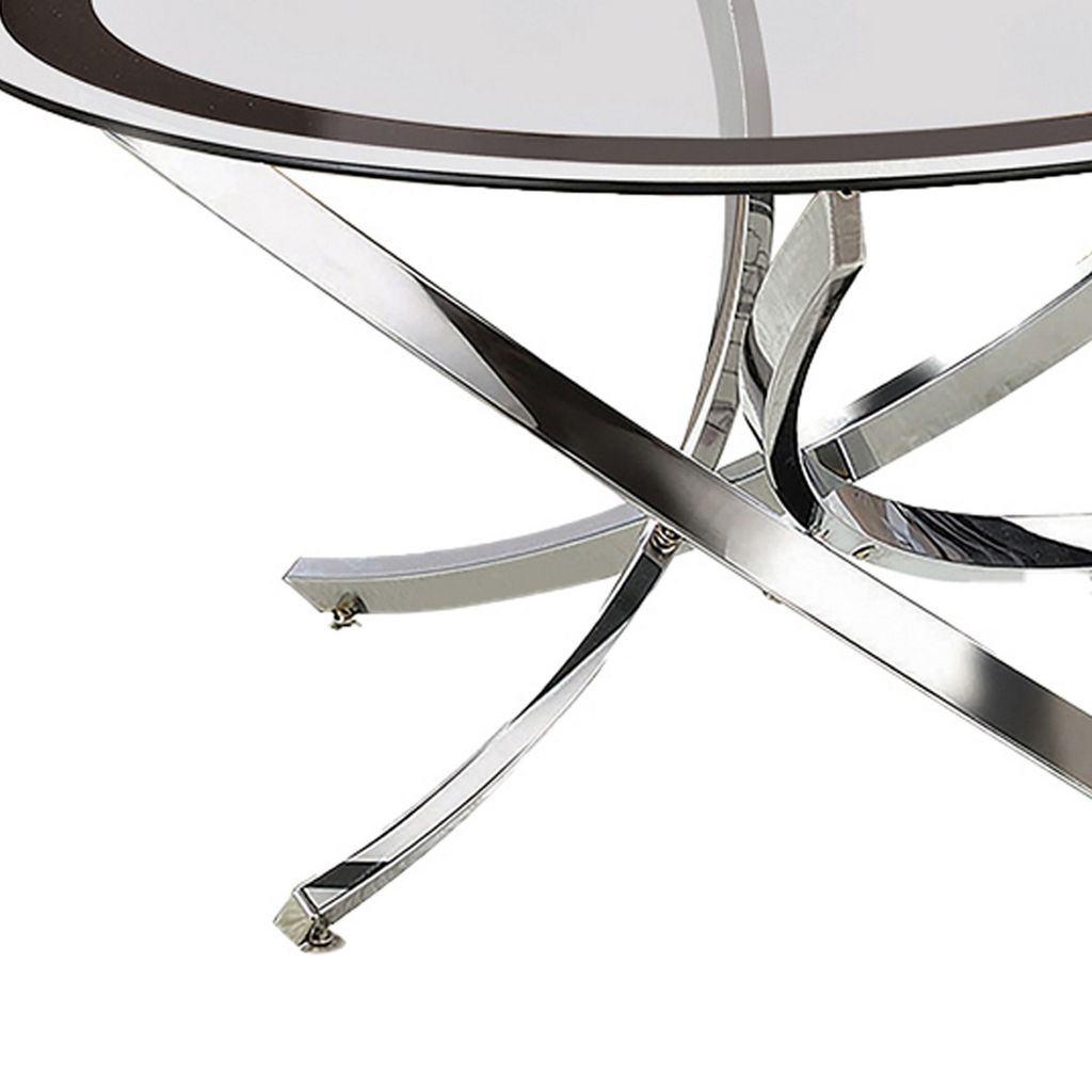 Round Tempered Glass Top Coffee Table with Metal Legs, Silver and Clear - View 3