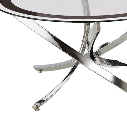 Round Tempered Glass Top Coffee Table with Metal Legs, Silver and Clear - View 3