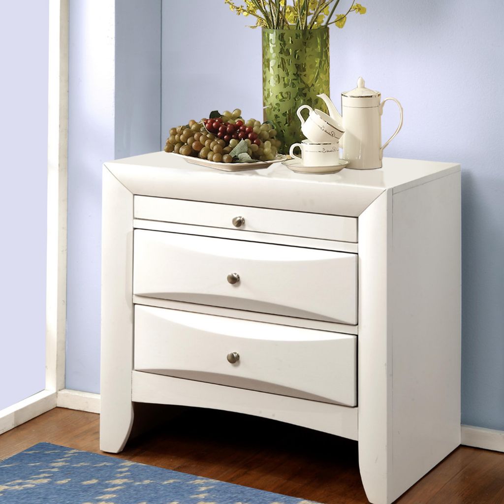 Contemporary 3 Drawer Wood  Nightstand By Ireland, White - View 7