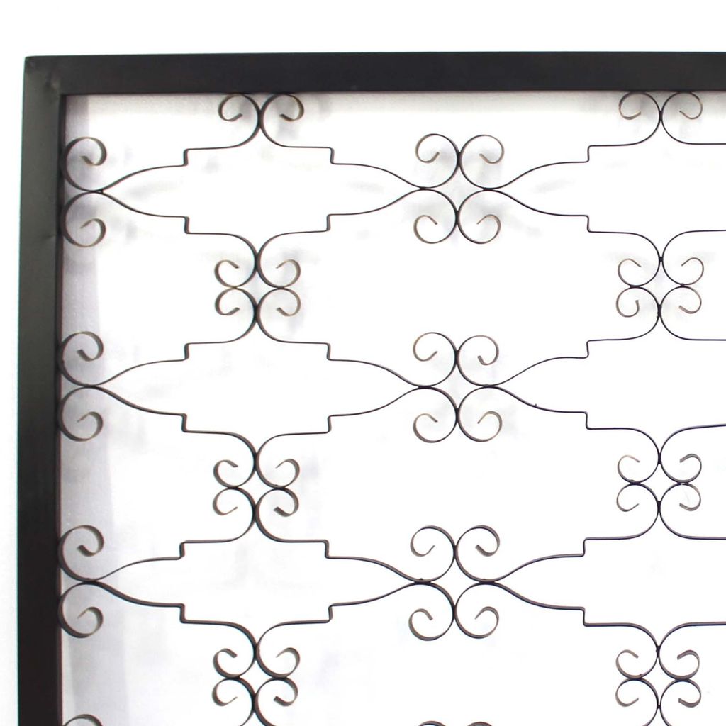 Rectangular Metal Frame Wall Decor with Curved Design Accents, Black - View 3