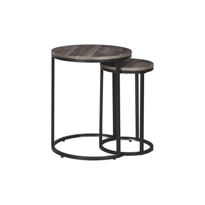 Round Wooden Top Metal Accent Table, Set of 2, Gray and Black - View 3