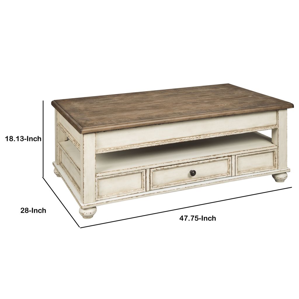 18 Inch Lift Top Two Tone Wooden Cocktail Table, White and Brown - View 6