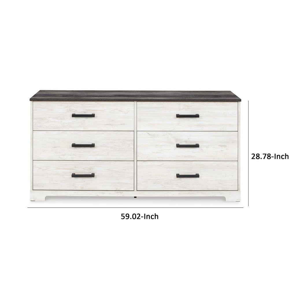 Wisp 59 Inch Wood Dresser, 6 Gliding Drawers, Rustic Crisp White Finish - View 5