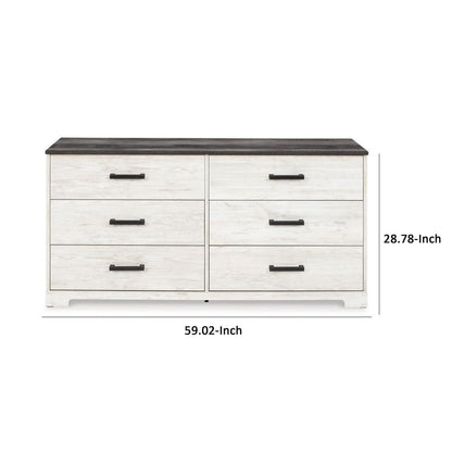 Wisp 59 Inch Wood Dresser, 6 Gliding Drawers, Rustic Crisp White Finish - View 5