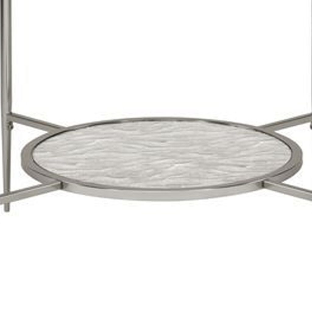 End Table with Textured Round Shelf, Silver - View 5