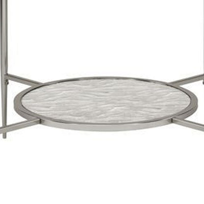 End Table with Textured Round Shelf, Silver - View 5