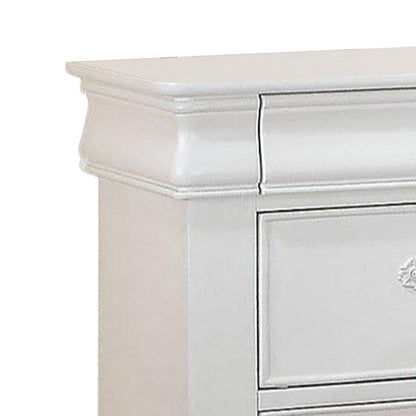 Three Drawer Nightstand With One Hidden Top Drawer And Scalloped Feet, White - View 2