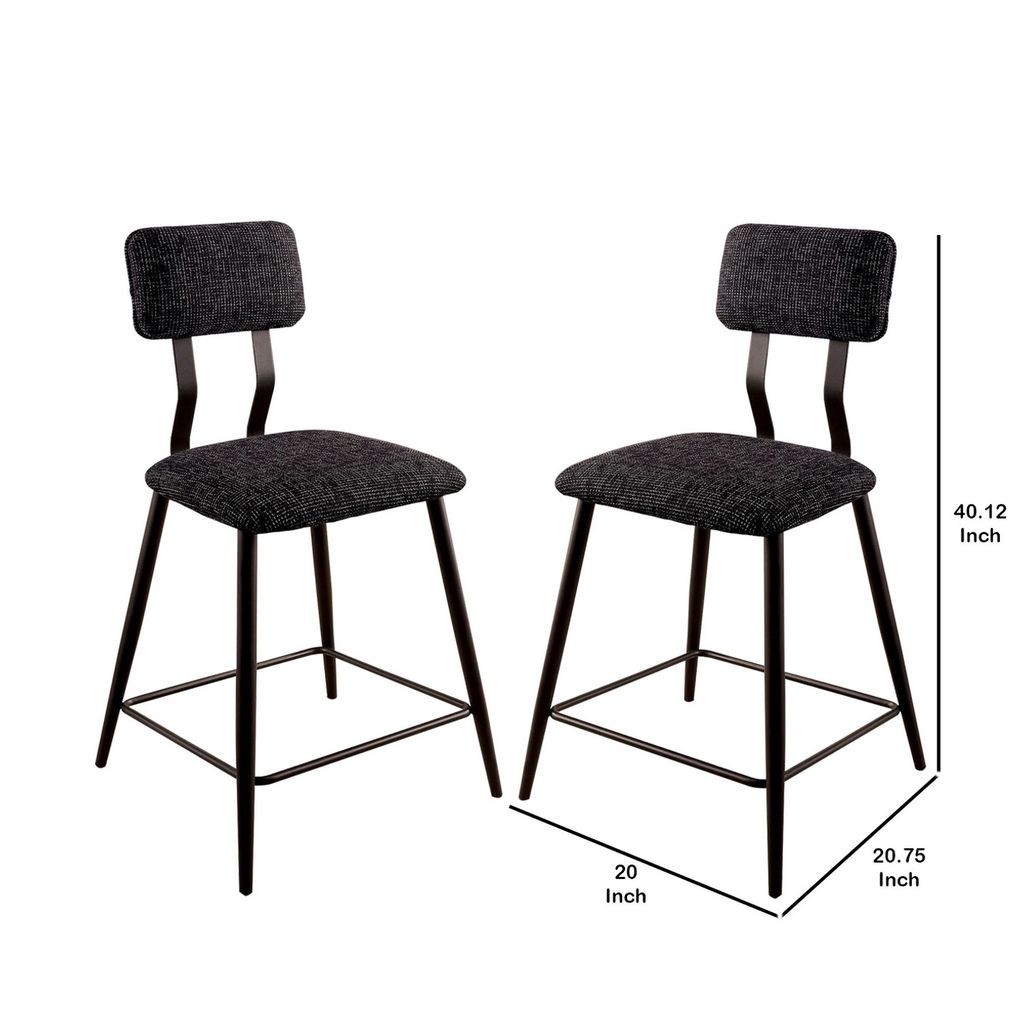 Fabric Counter Height Chairs with Angled Metal Legs, Set of 2, Black - View 6
