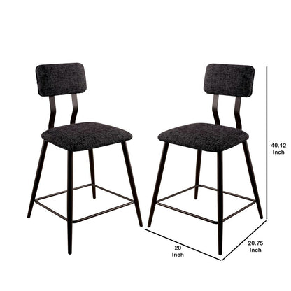 Fabric Counter Height Chairs with Angled Metal Legs, Set of 2, Black - View 6