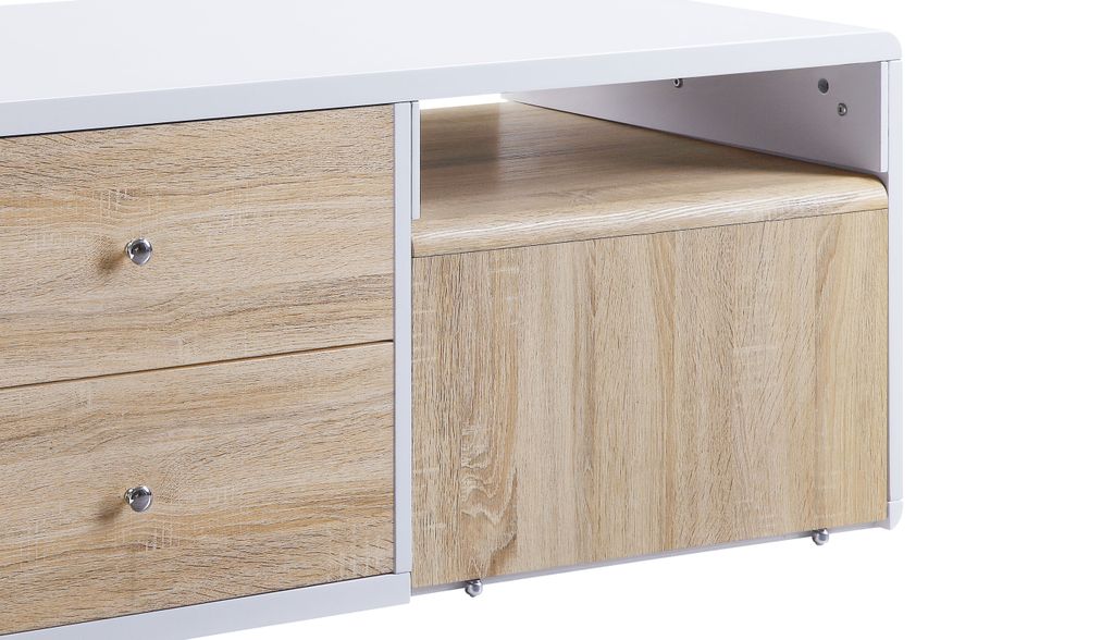 2 Drawer Contemporary Coffee Table with Pull Out Table, White and Brown - View 4