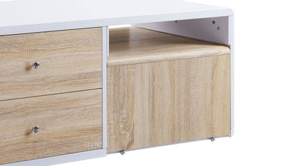 2 Drawer Contemporary Coffee Table with Pull Out Table, White and Brown - View 4