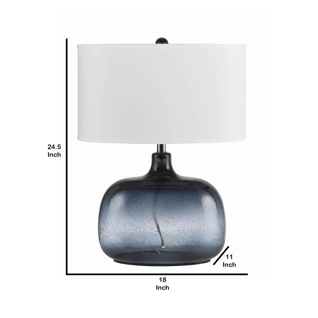 Glass Body Table Lamp with Drum Shade and Bubble Design, Blue and White - View 6