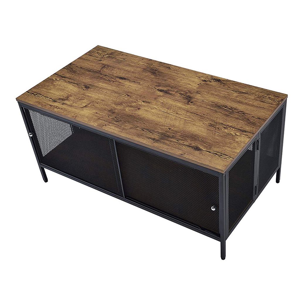 Metal Coffee Table with 1 Bottom Shelf and Mesh Design, Brown and Gray - View 4