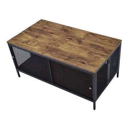 Metal Coffee Table with 1 Bottom Shelf and Mesh Design, Brown and Gray - View 4