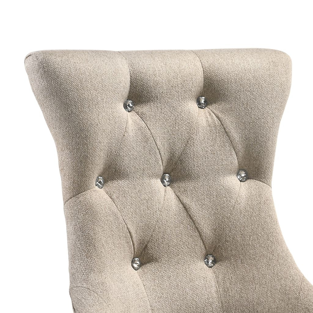 Wooden Chair with Fabric Upholstered Seating, Set of 2,Beige and Brown - View 3