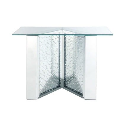 Console Table with Mirrored V Shaped Base, Silver - View 2
