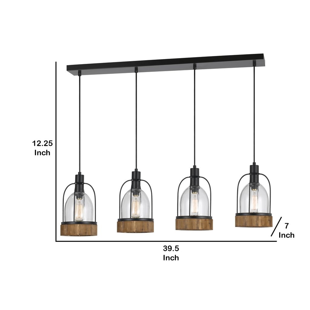 Metal Pendant Fixture with 4 Lantern Design Glass Shade, Black and Clear - View 6