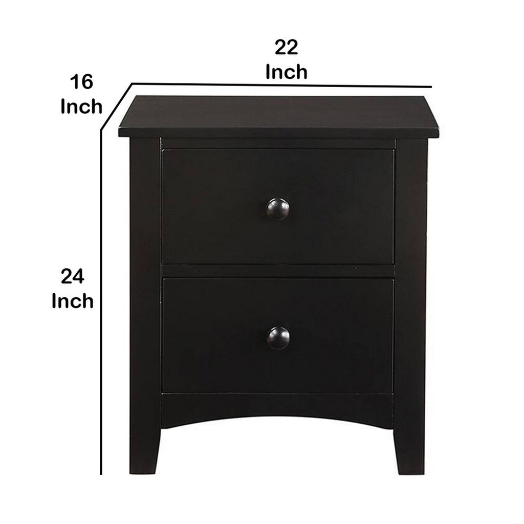 Pine Wood Night Stand With 2 Drawers, Black - View 6