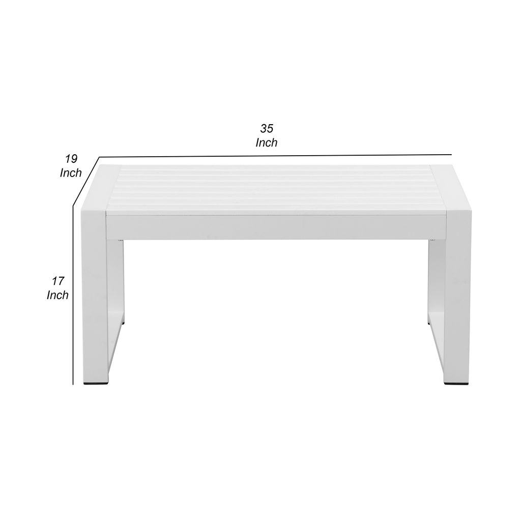 Lark 35 Inch Outdoor Coffee Table, White Aluminum Frame, Polyresin Top - View 5