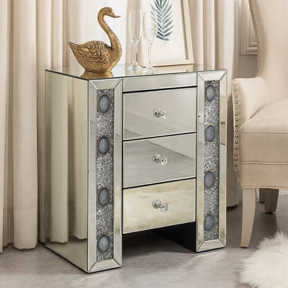 Wood & Mirror Nightstand with Agate Inserts, Silver - View 7
