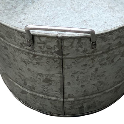 Thea Embossed Design Oval Shape Galvanized Steel Tub with Side Handles, Large, Silver - View 3