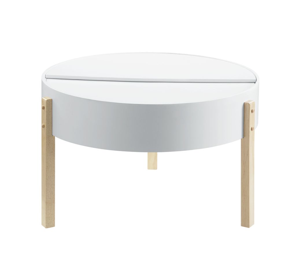 Round Wooden Coffee Table with Hidden Storage, White and Brown - View 3