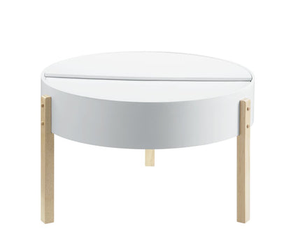Round Wooden Coffee Table with Hidden Storage, White and Brown - View 3