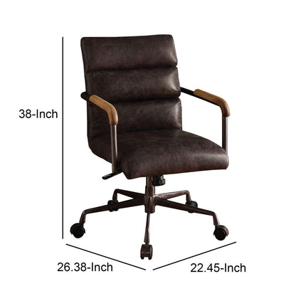 Metal & Leather Executive Office Chair, Antique Brown - View 5
