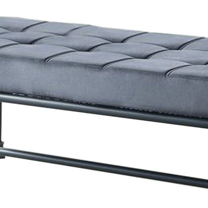 Bench with Button Tufted Seat and Pipe Style Metal Frame, Gray - View 3