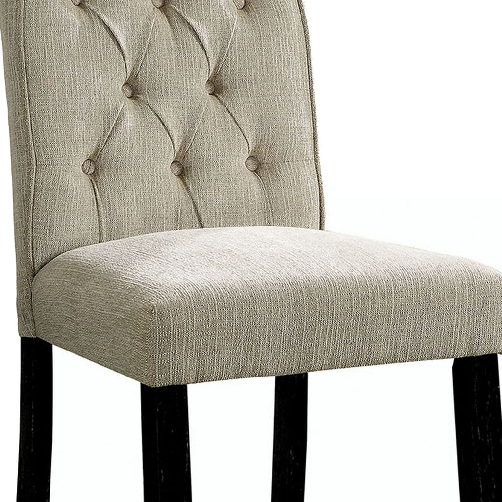 Wooden Fabric Upholstered Counter Height Chair, Ivory And Black, Pack Of Two - View 4