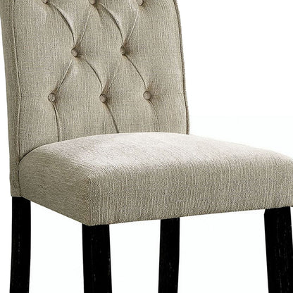 Wooden Fabric Upholstered Counter Height Chair, Ivory And Black, Pack Of Two - View 4