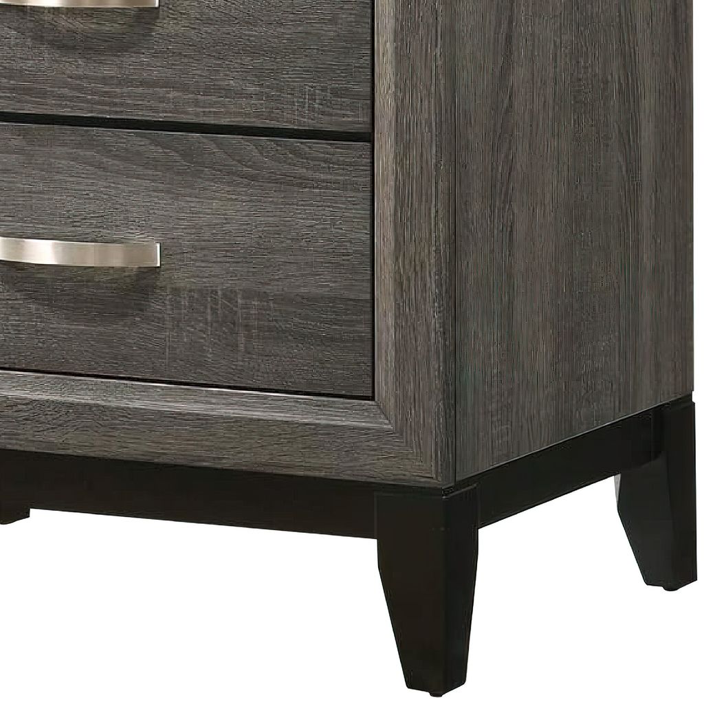 Mazie 25 Inch Modern 2 Drawer Nightstand, Metal Handle, Gray Foil Finish - View 4