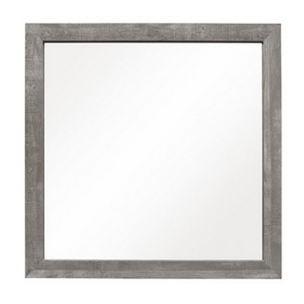 Adia 40 Inch Modern Accent Mirror, Sleek Textured Frame, Rustic Gray Veneer