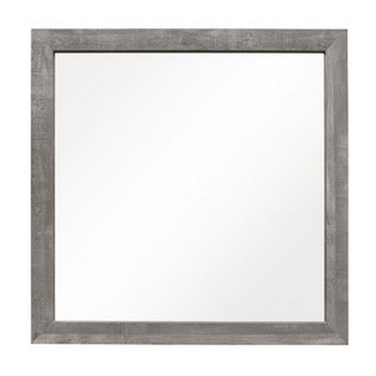 Adia 40 Inch Modern Accent Mirror, Sleek Textured Frame, Rustic Gray Veneer