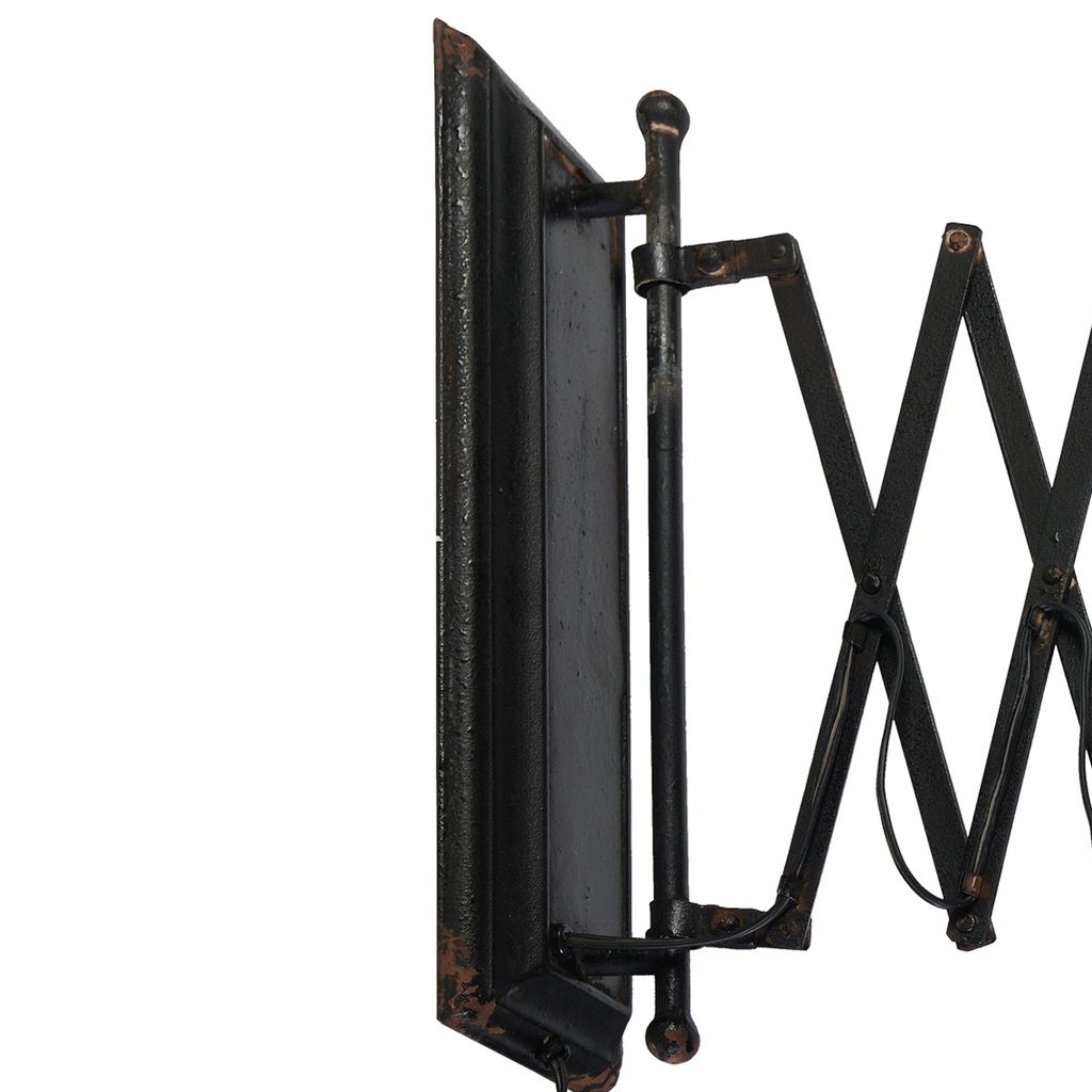 18 Inch Wall Mounted Lamp, Extendable Accordion Arm, Iron, Antique Black - View 4