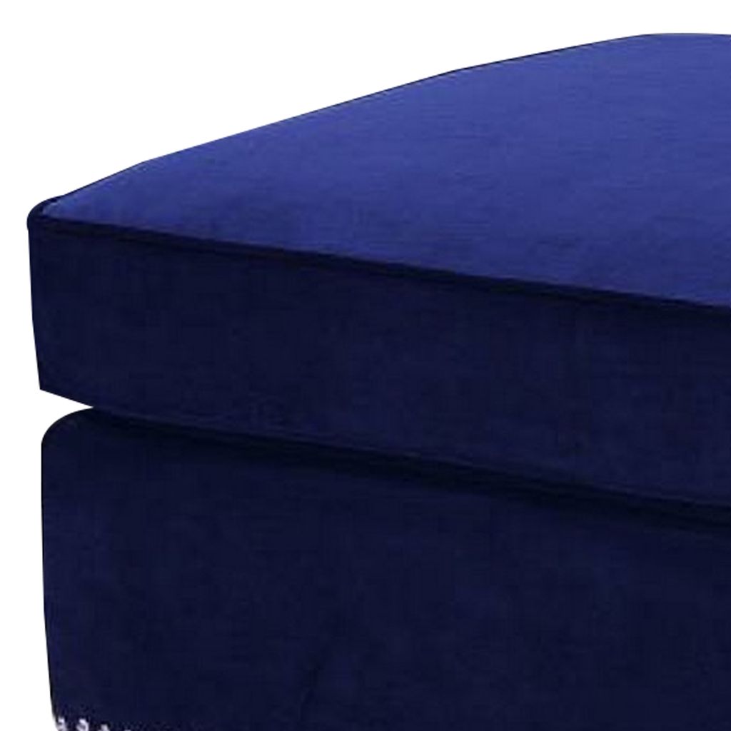 46 Inches Nailhead Trim Velvet Upholstered Ottoman, Blue - View 4