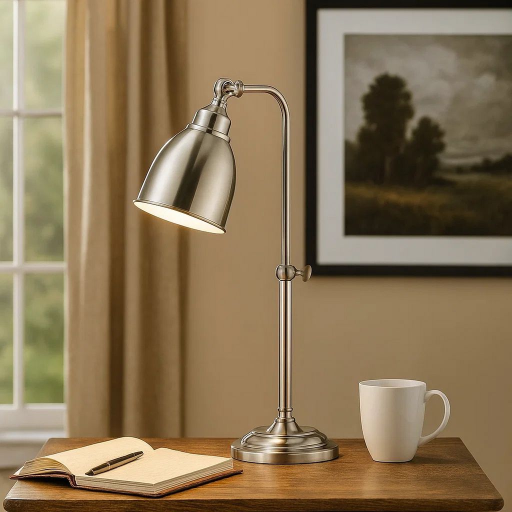 Metal Round 25" Table Lamp with Adjustable Pole, Silver - View 7