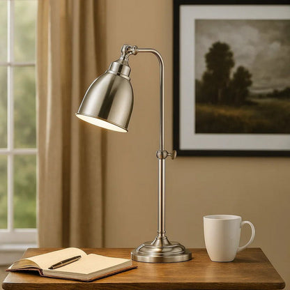 Metal Round 25" Table Lamp with Adjustable Pole, Silver - View 7