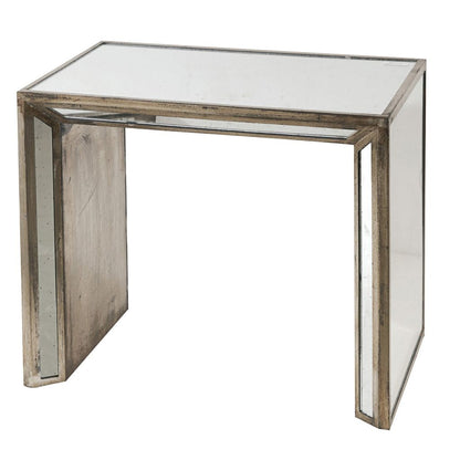 27, 21 Inch Nesting Side Table Set of 2, Mirrored Wood Frame, Silver - View 2