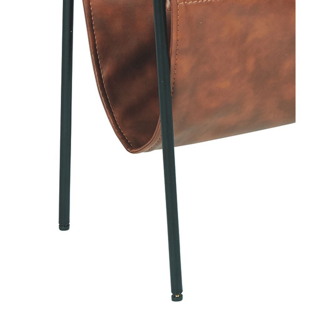 Marble Top Accent Table with Faux Leather Swing Holder, White and Brown - View 4