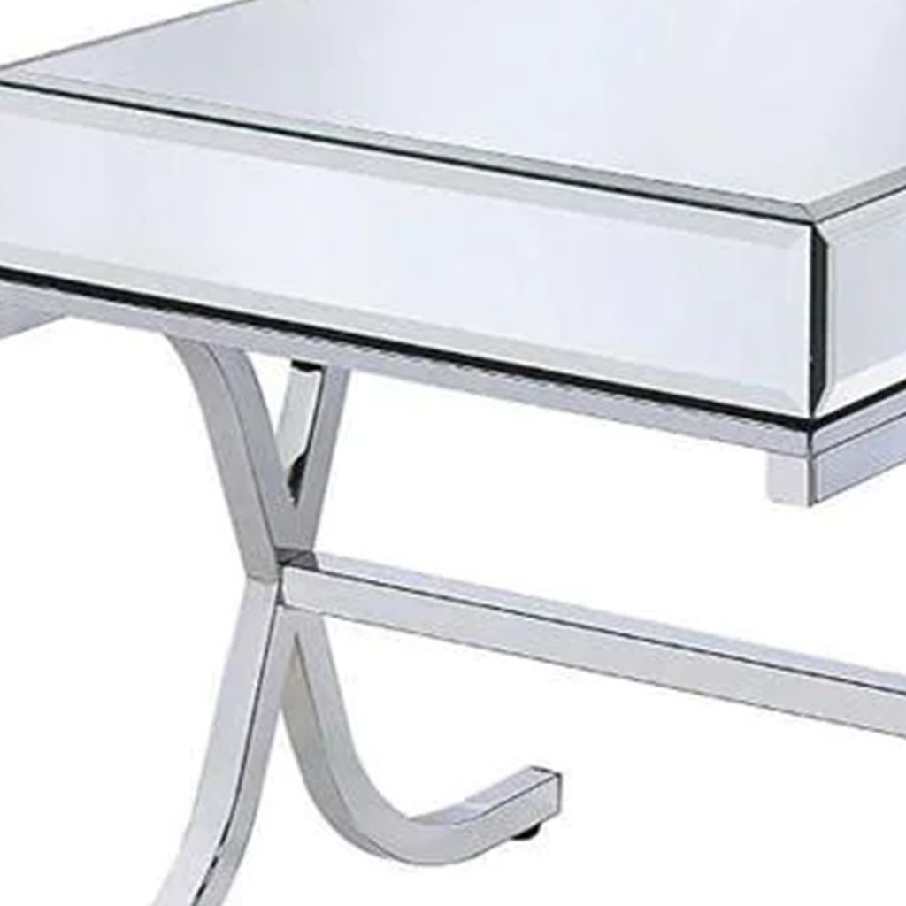 Contemporary Style Metal and Mirror Square End Table, Silver - View 5