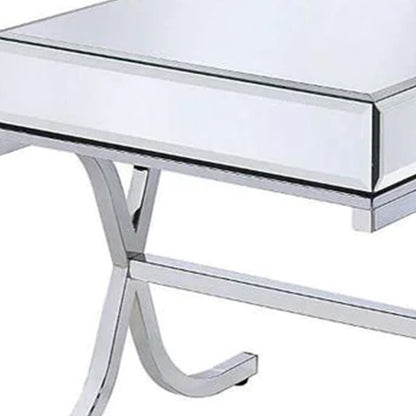 Contemporary Style Metal and Mirror Square End Table, Silver - View 5