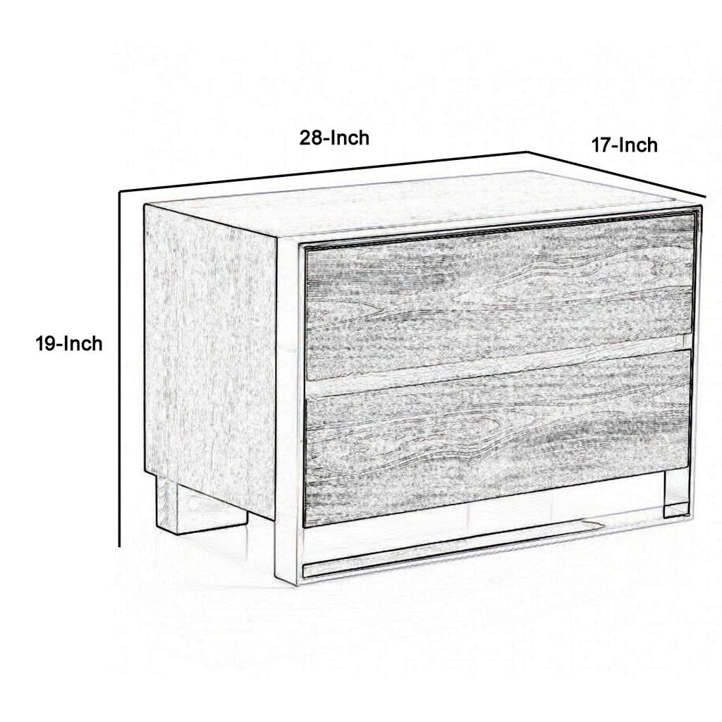 2 Drawer Rectangular Nightstand with Stainless Steel Legs, Gray - View 6