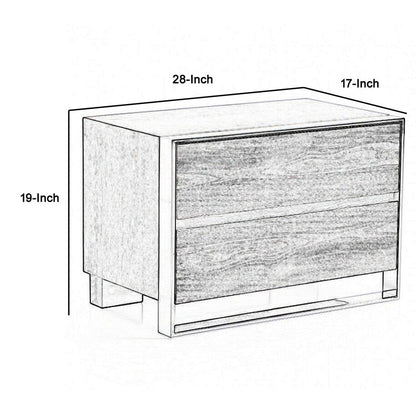 2 Drawer Rectangular Nightstand with Stainless Steel Legs, Gray - View 6