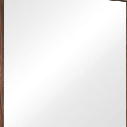 44 Inch Rectangular Wood Frame Mirror, Brown - View 3